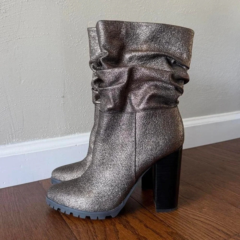 Katy Perry The Raina Slouchy Metallic Gunmetal Boots Size 9